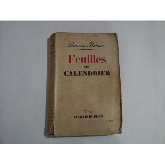     Feuilles  de  CALENDRIER  -  Princesse  BIBESCO  -  Paris, 1939 